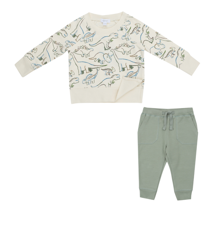 French Terry Artsy Dinos - Raglan Sweatshirt And Jogger Set