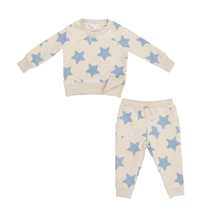 French Terry Stars Blue - Raglan Sweatshirt And Jogger Set