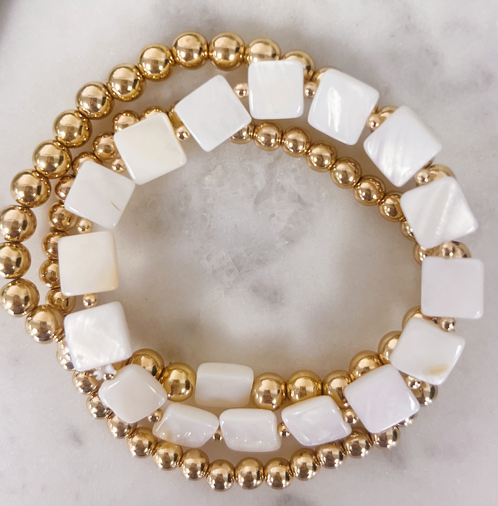 3-Strand Bracelet-Gold and Mother of Pearl