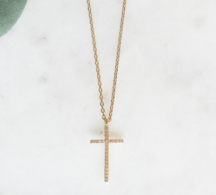CZ Cross Necklace-Gold or Silver