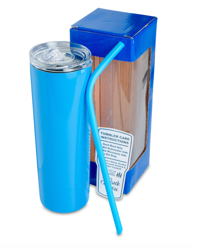 20 oz skinny tumbler — lifestyle shot showing use