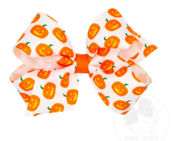 Medium Halloween-themed Jack-O-Lantern Printed Grosgrain Hair Bow