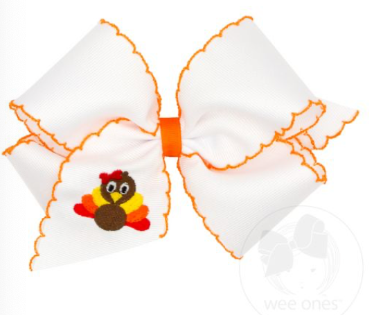 King Grosgrain Hair Bow with Moonstitch Edges and Turkey Embroidery