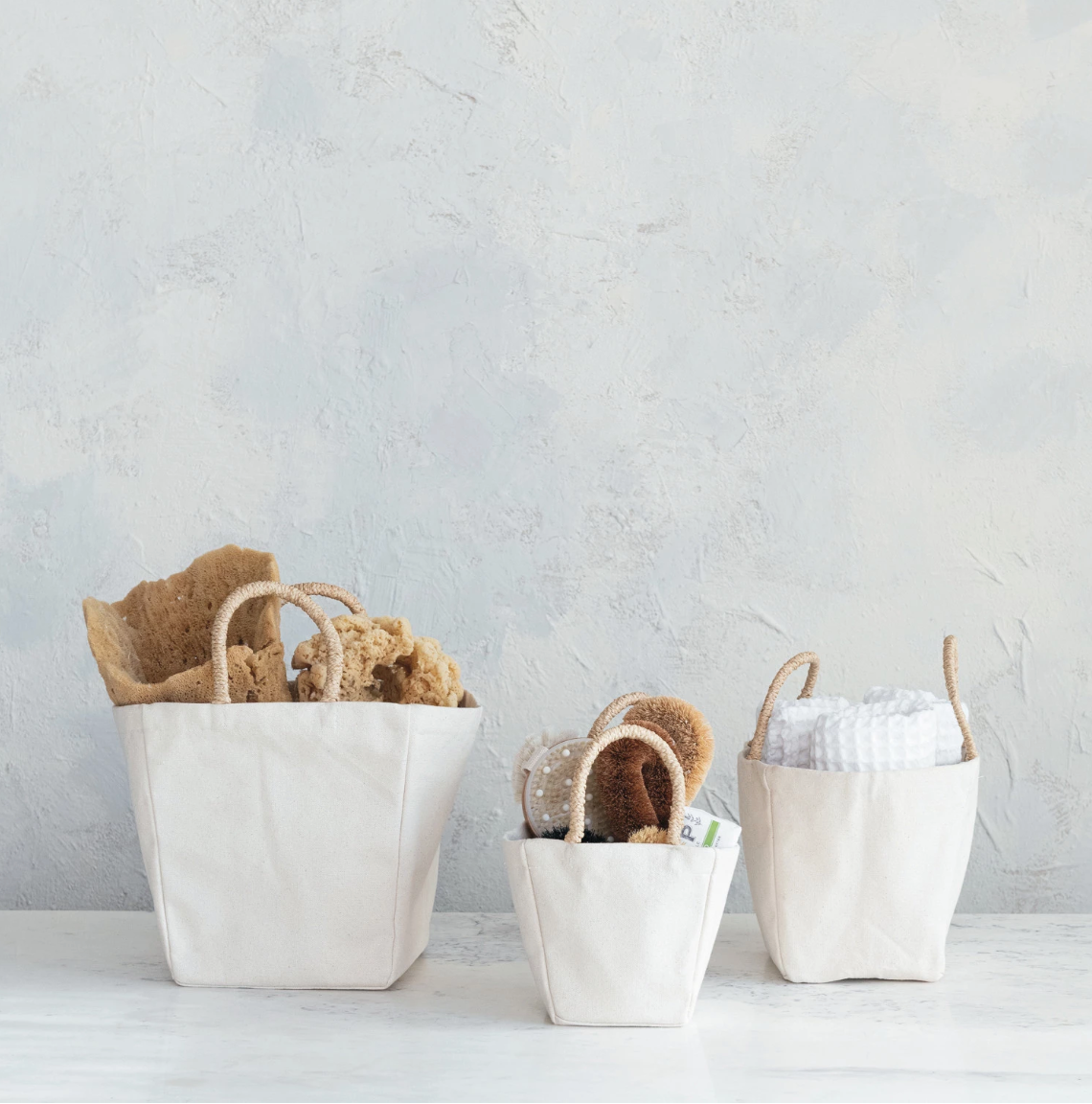 Cotton Canvas Containers w/ Braided Raffia Handles