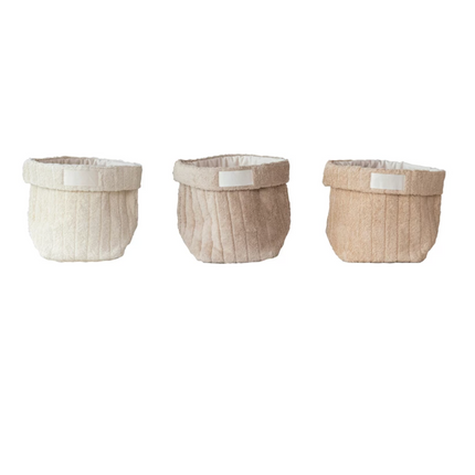 Quilted Cotton Terry Cloth Folding Baskets, 3 Colors