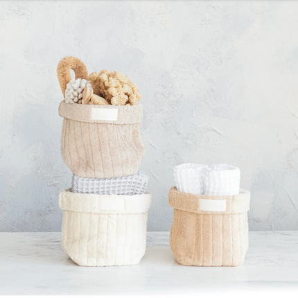 Quilted Cotton Terry Cloth Folding Baskets, 3 Colors