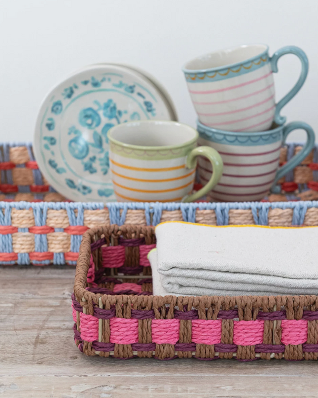 Decorative Woven Paper Rope Trays with Handles