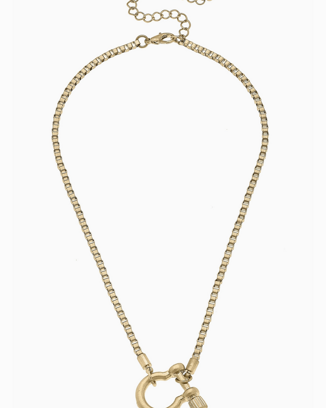 Hayden Box Chain Horsebit Necklace in Shiny Gold