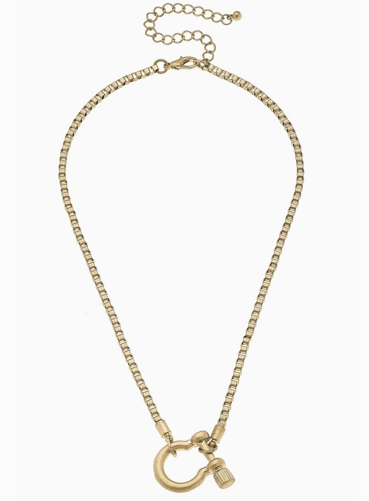 Hayden Box Chain Horsebit Necklace in Shiny Gold