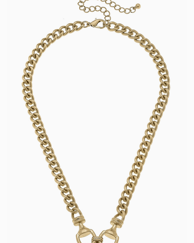 Jacklynn Linked Horsebit Necklace in Shiny Gold
