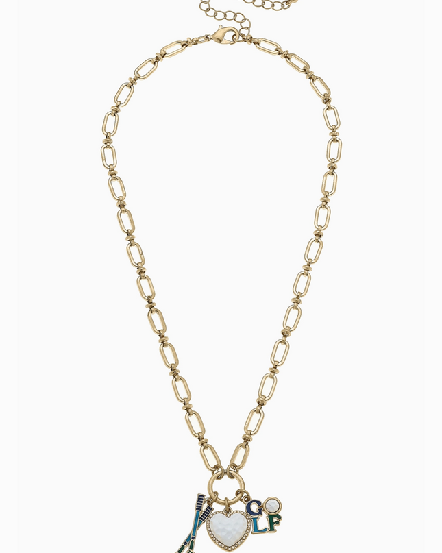 Celine Linked Golf Charm Necklace in Shiny Gold