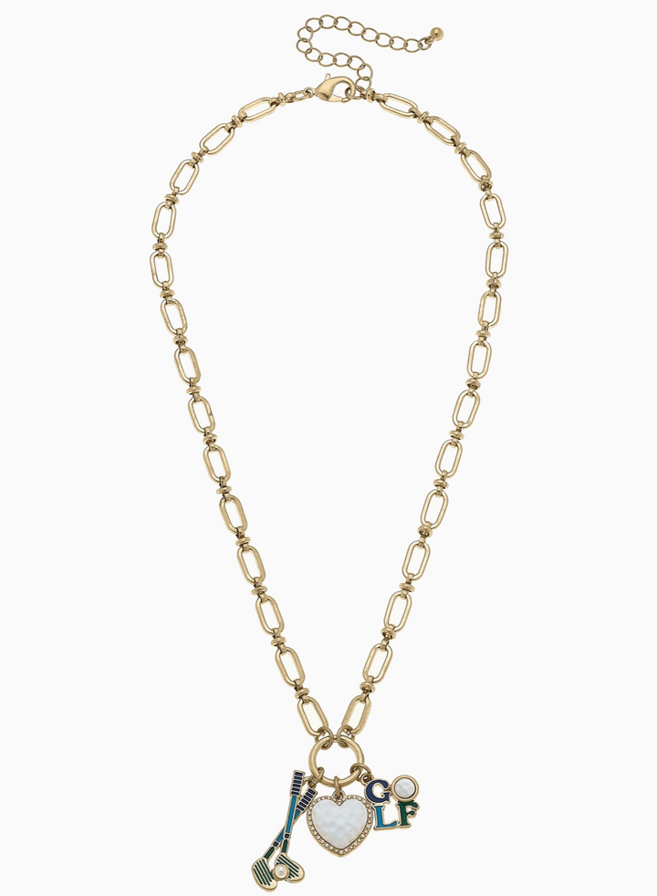 Celine Linked Golf Charm Necklace in Shiny Gold