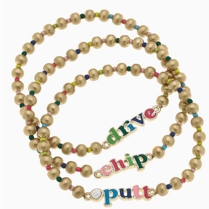 Drive Chip Putt Rainbow Ball Bead Stretch Bracelet | Set of 3