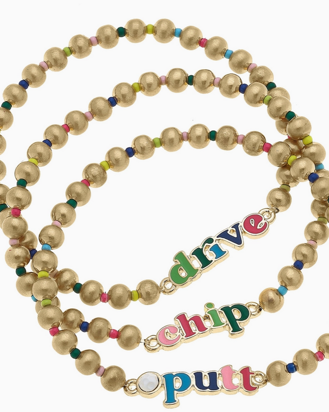 Drive Chip Putt Rainbow Ball Bead Stretch Bracelet | Set of 3