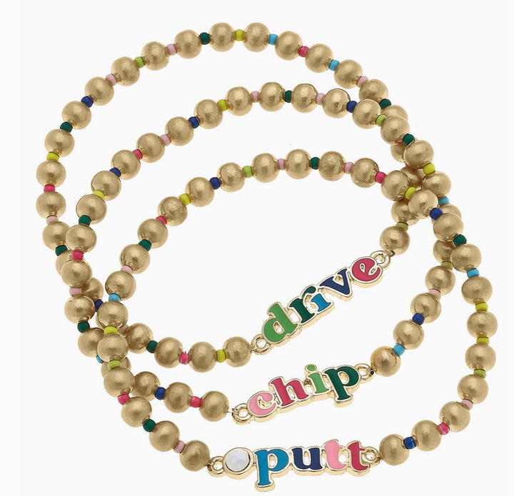 Drive Chip Putt Rainbow Ball Bead Stretch Bracelet | Set of 3