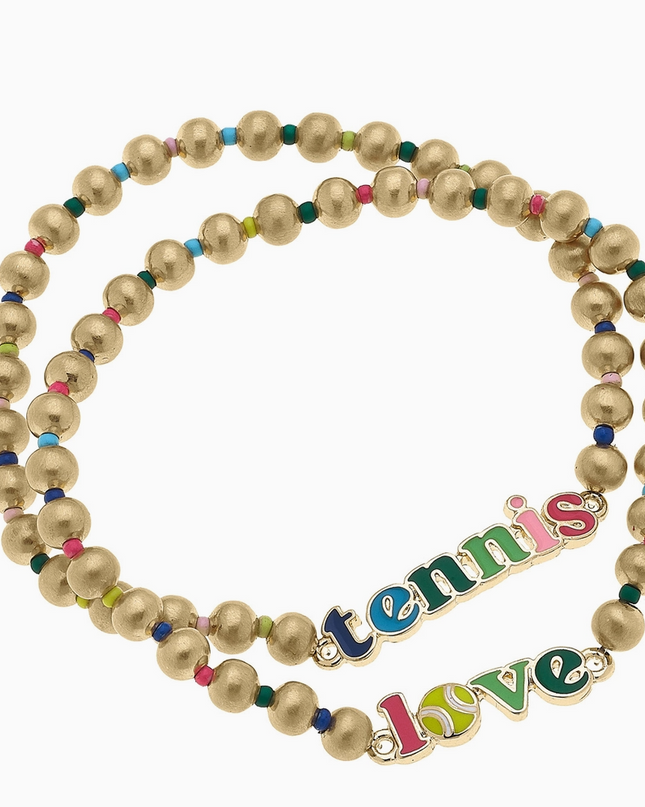 Tennis Love Rainbow Ball Bead Stretch Bracelet | Set of 2