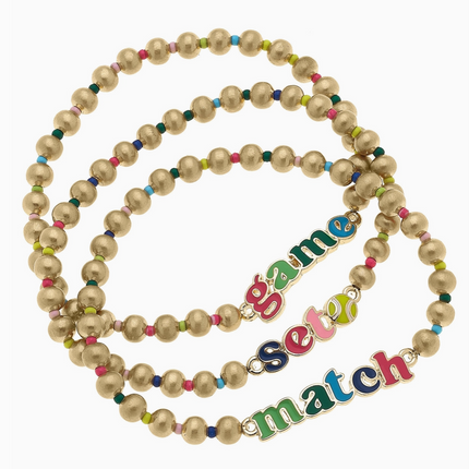 Game Set Match Rainbow Ball Bead Stretch Bracelet | Set of 3