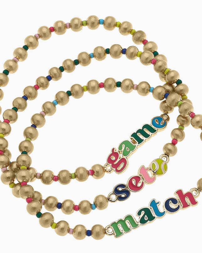 Game Set Match Rainbow Ball Bead Stretch Bracelet | Set of 3