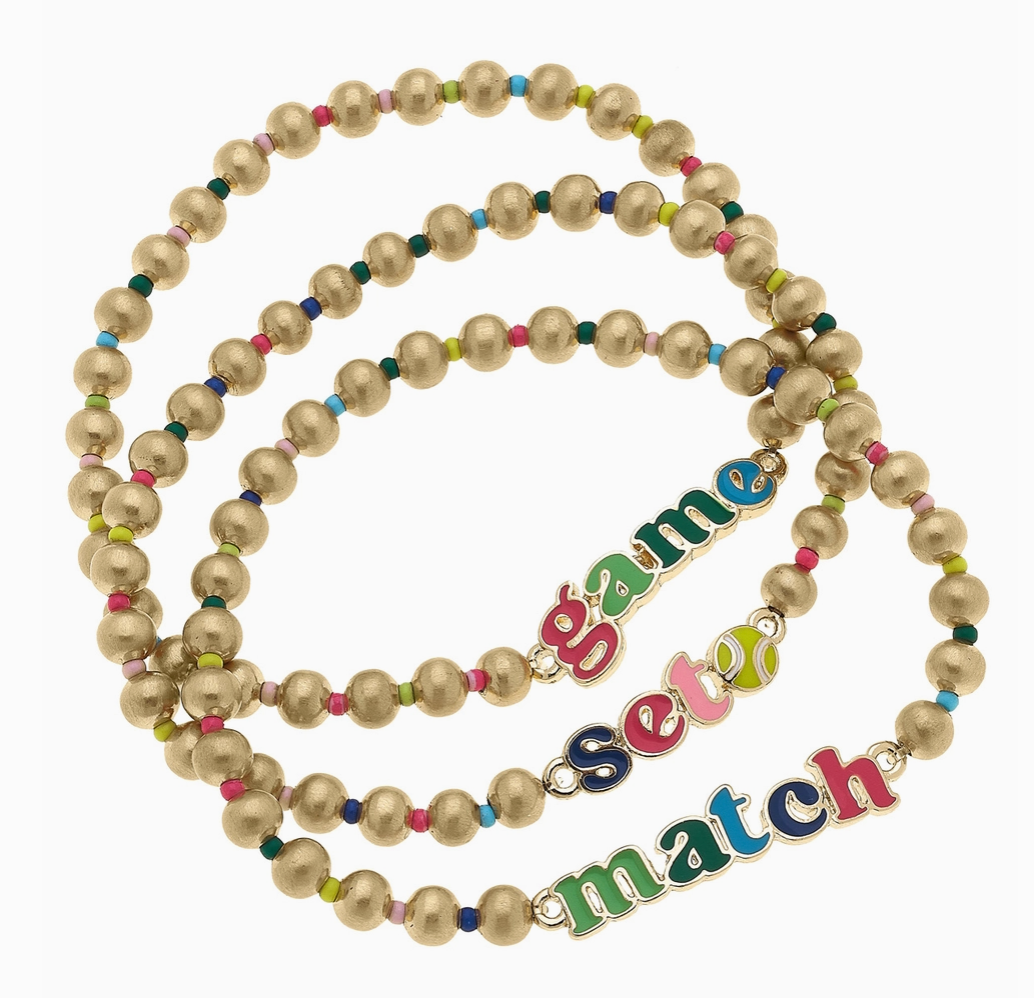 Game Set Match Rainbow Ball Bead Stretch Bracelet | Set of 3