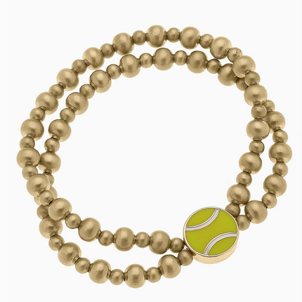 Tennis Ball Enamel 2-Row Ball Bead Stretch Bracelet