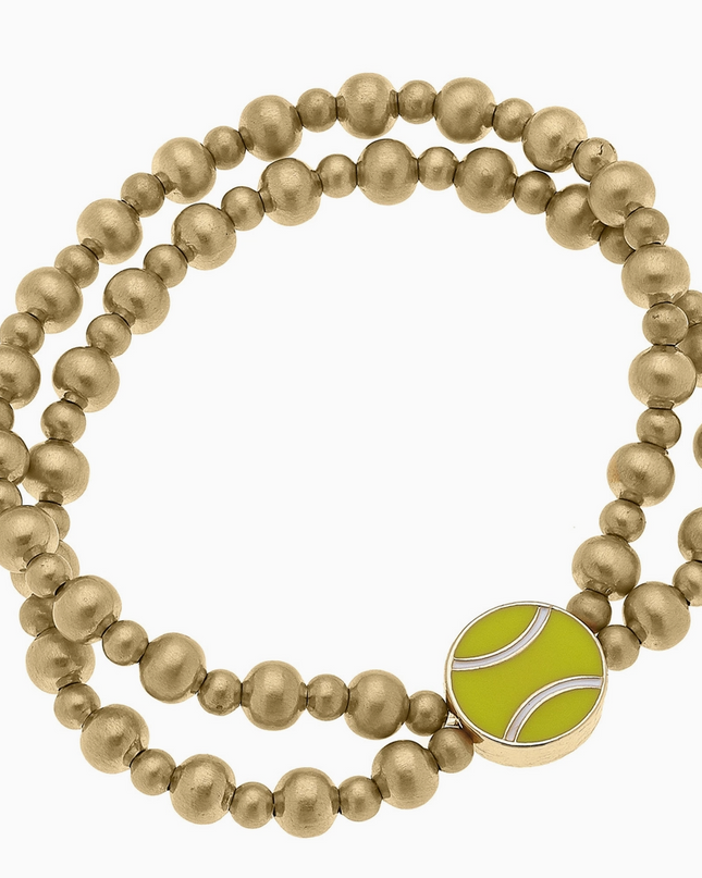Tennis Ball Enamel 2-Row Ball Bead Stretch Bracelet