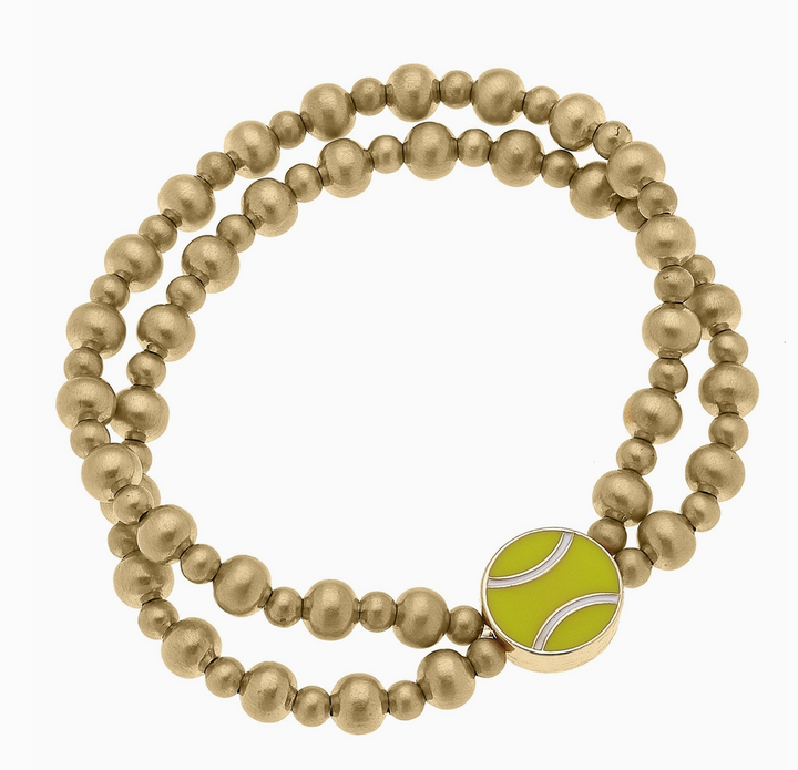 Tennis Ball Enamel 2-Row Ball Bead Stretch Bracelet