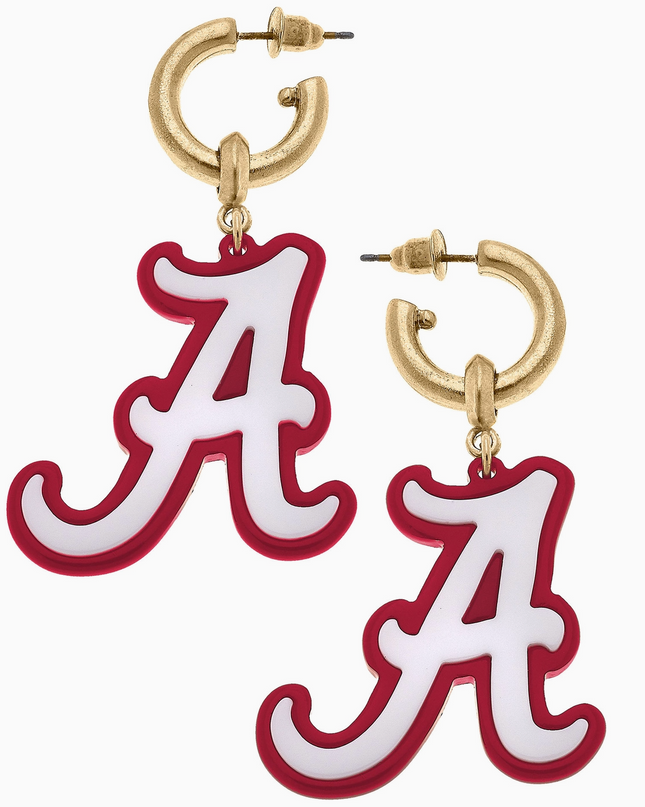 Alabama Crimson Tide Resin Logo Drop Hoop Earrings