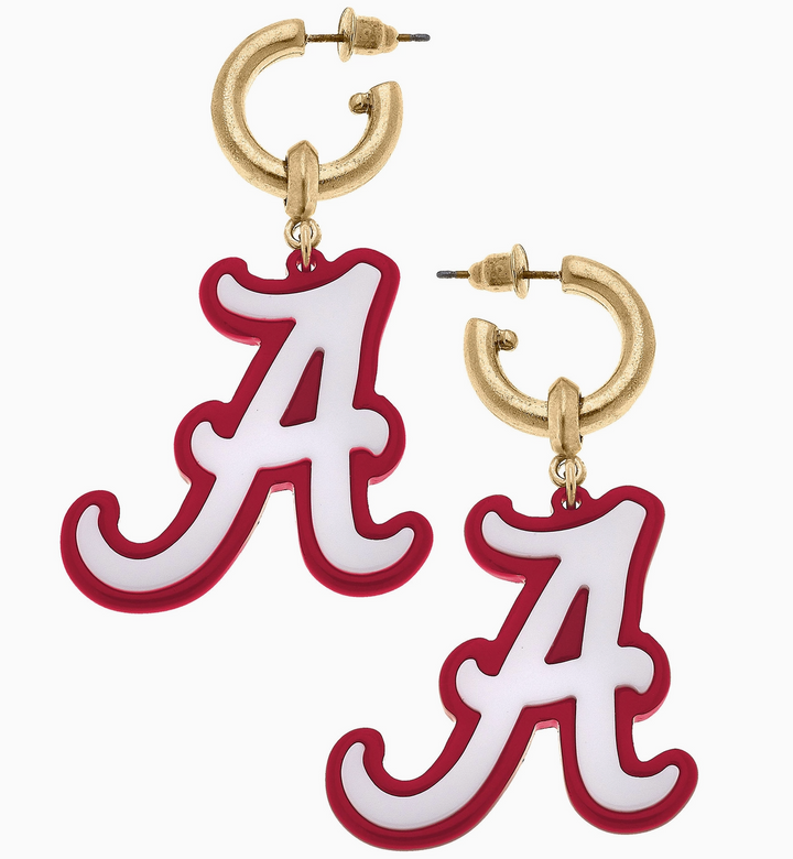 Alabama Crimson Tide Resin Logo Drop Hoop Earrings