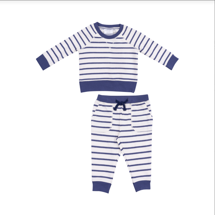 Navy Stripe French Terry Raglan Sweatshirt And Jogger Set