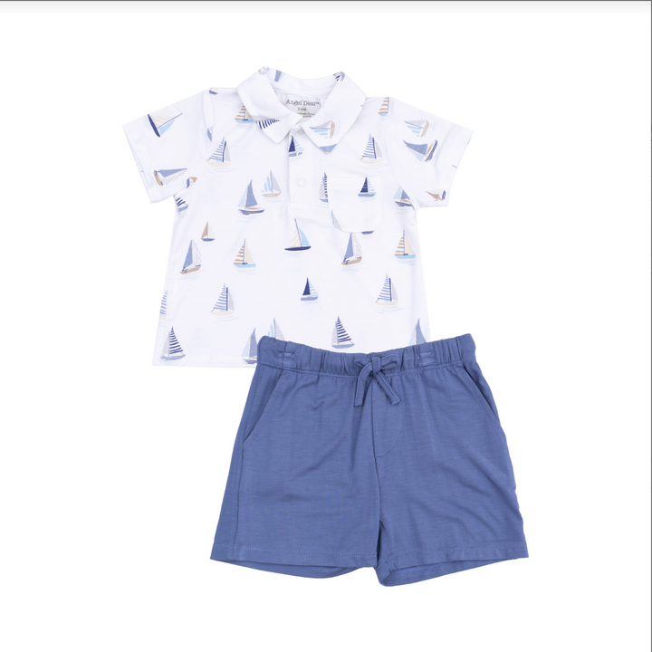 Sailboats Blue Polo Shirt & Short Set