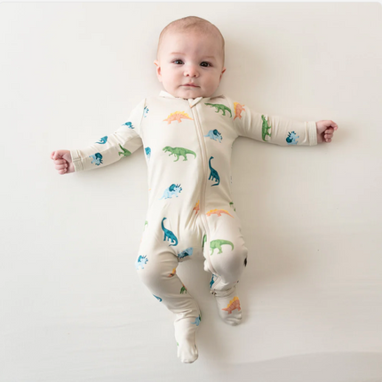 Zippered Footie in Ecru Roar