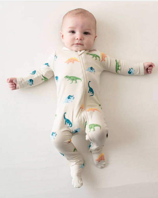 Zippered Footie in Ecru Roar