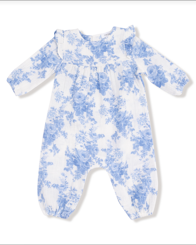 Dream Cottage Floral Blue Ruffle Sleeve Romper