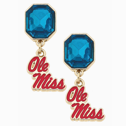 Ole Miss Rebels Rhinestone Enamel Logo Earrings