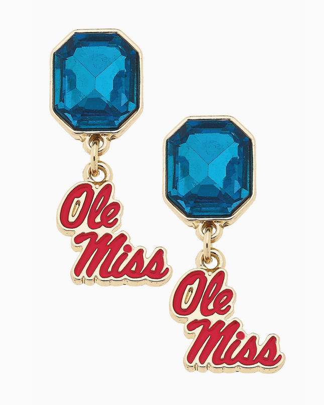 Ole Miss Rebels Rhinestone Enamel Logo Earrings