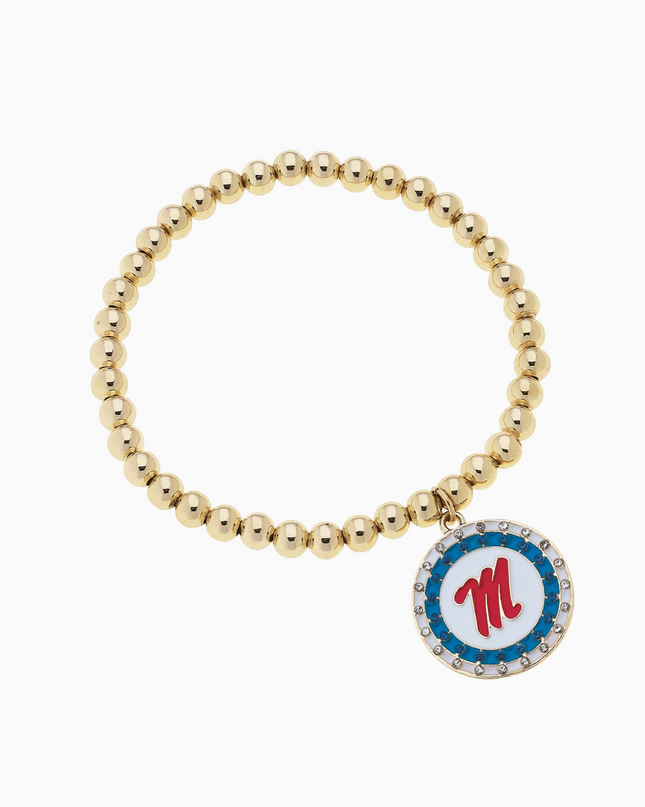 Ole Miss Rebels Pave Disc Ball Bead Stretch Bracelet