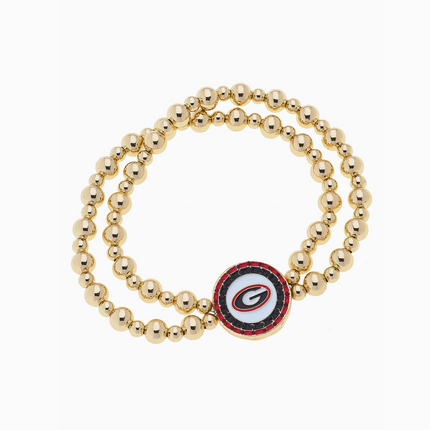 Georgia Bulldogs Pave Disc 2-Row Ball Bead Stretch Bracelet