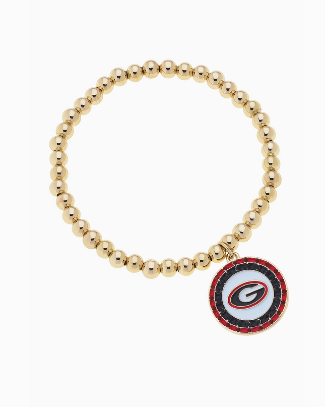Georgia Bulldogs Pave Disc Ball Bead Stretch Bracelet