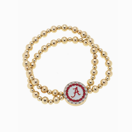 Alabama Crimson Tide Pave Disc 2-Row Ball Bead Bracelet