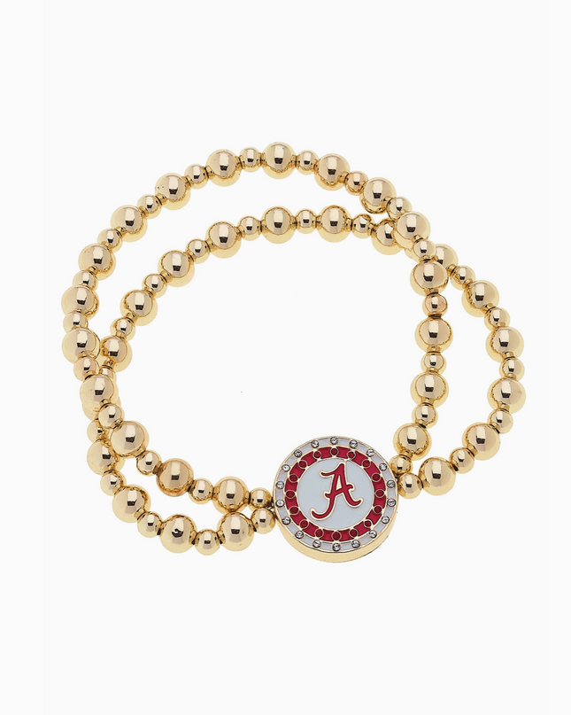 Alabama Crimson Tide Pave Disc 2-Row Ball Bead Bracelet