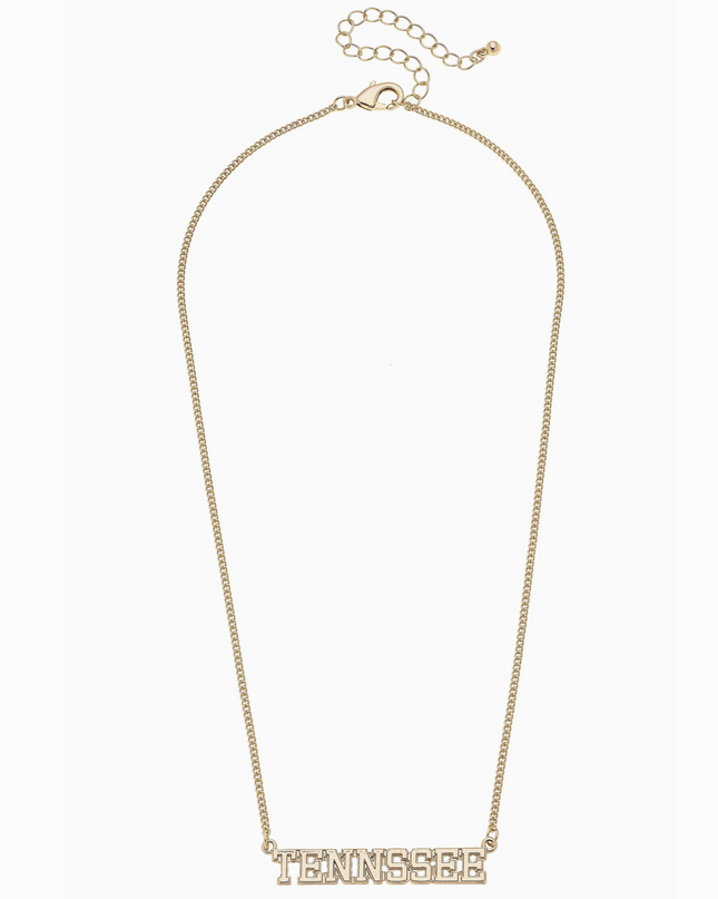 Tennessee Vols Varsity Outline Necklace in Shiny Gold