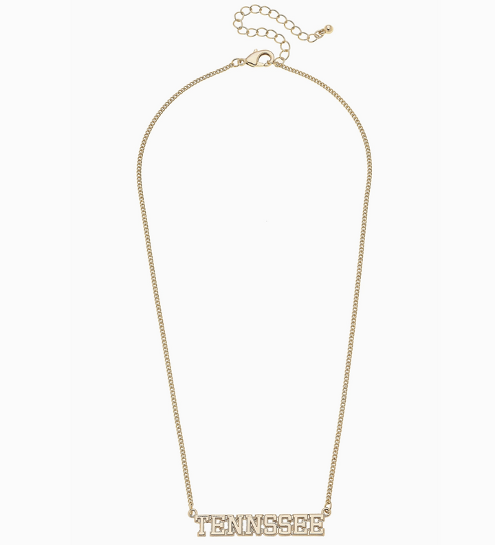 Tennessee Vols Varsity Outline Necklace in Shiny Gold