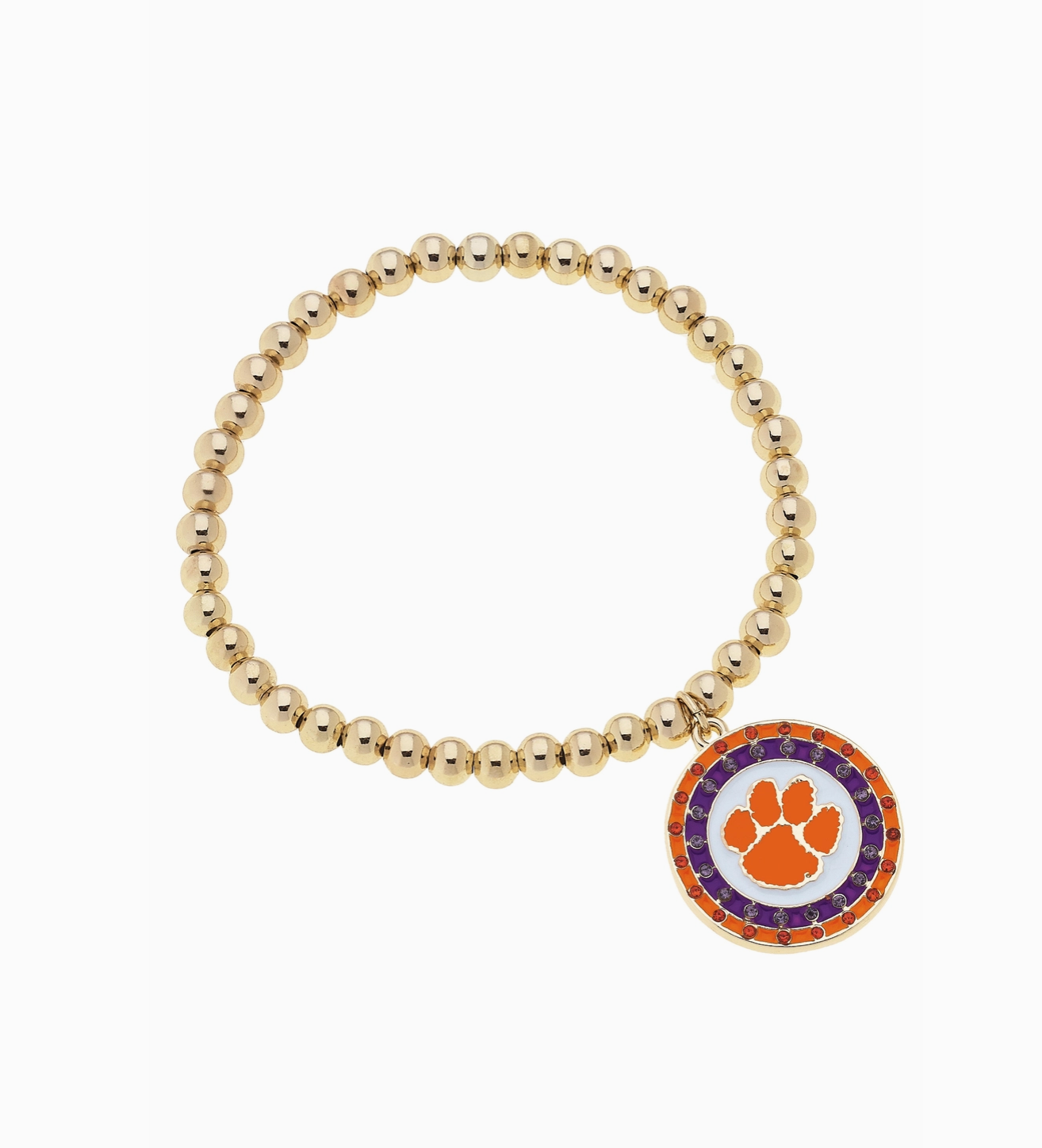 Clemson Tigers Pave Disc Ball Bead Stretch Bracelet