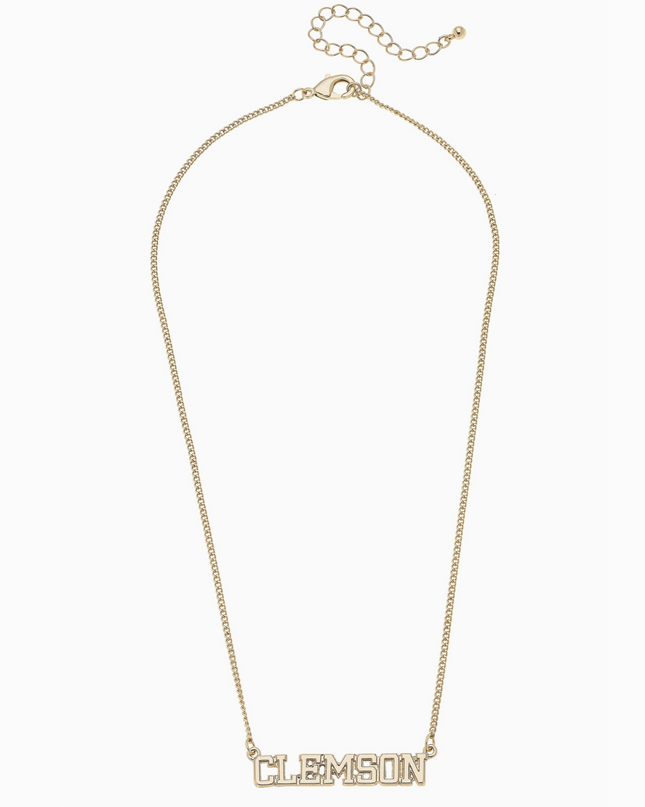 Clemson Tigers Varsity Outline Necklace in Shiny Gold