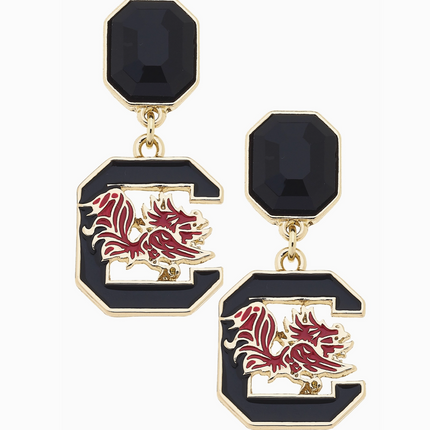 South Carolina Gamecocks Rhinestone Enamel Logo Earrings