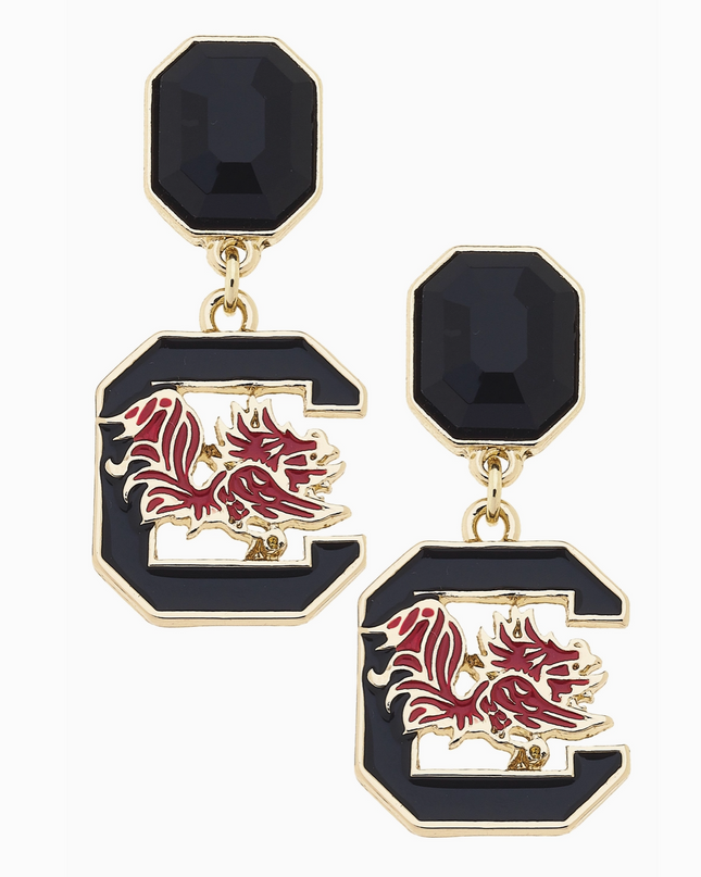 South Carolina Gamecocks Rhinestone Enamel Logo Earrings