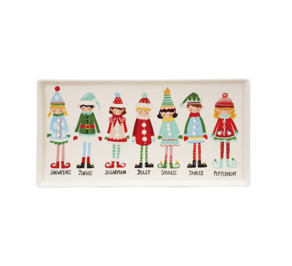 Stoneware Platter with Santa's Elves