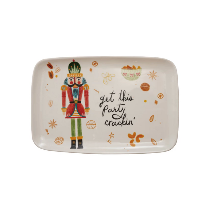 Stoneware Platter with Nutcracker "Get this Party Crackin"
