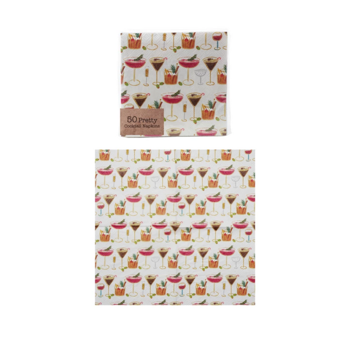 Paper Napkins w/ Cocktail Pattern (Contains 50 Folded Pieces)