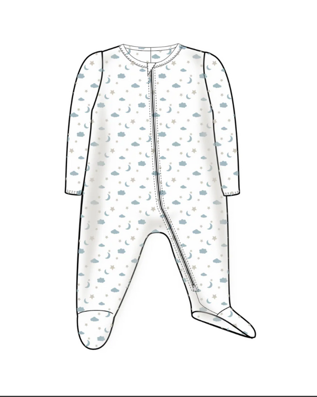 Zipper Footie - Moon Star Blue